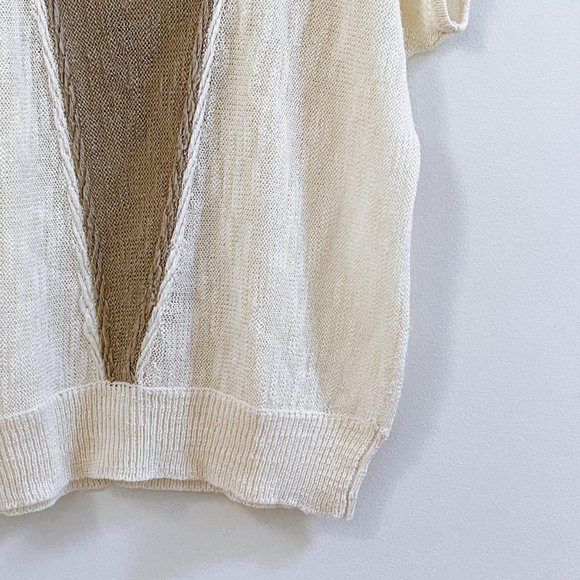 Light Knit Sweater Vest Cap Sleeve Cream and Tan Women Sleeveless Top Sz M/L - Picture 3 of 7